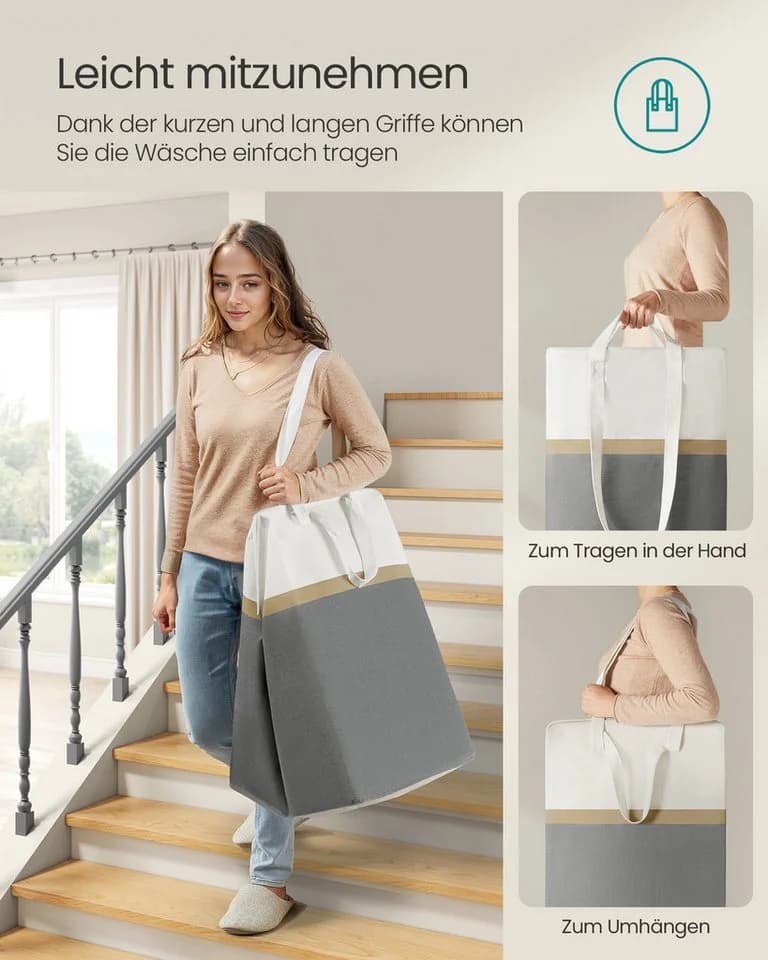 SONGMICS Wäschekorb 2er Set 110 L Faltbar Leicht Zu Tragen Und Zu Reinigen - Bild 5