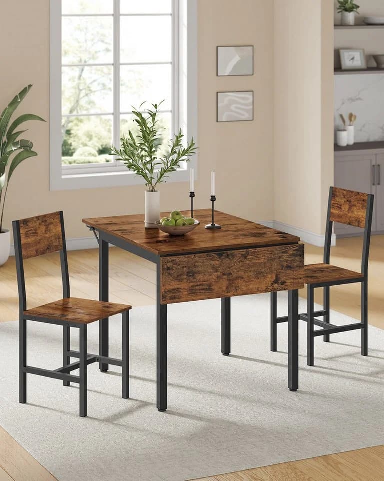 VASAGLE Essgruppe Esstisch + zwei Stühle Vintagebraun-Schwarz