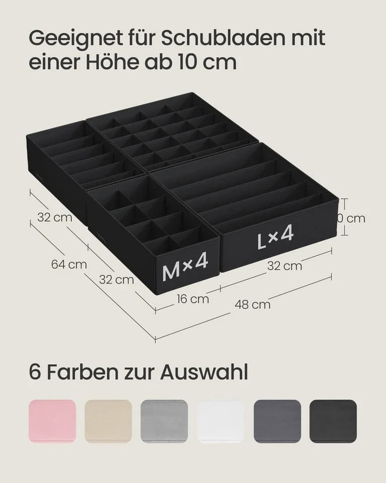 SONGMICS Aufbewahrungsbox Schubladen-Organizer 8er Set Grau Stoffboxen - Bild 4