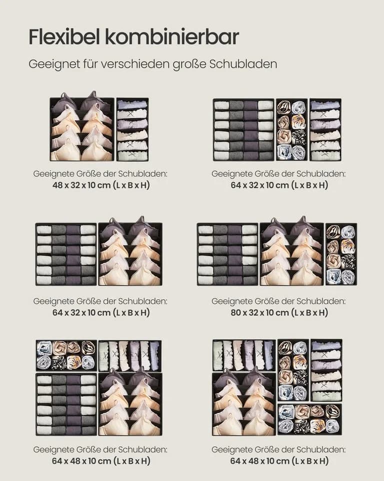 SONGMICS Aufbewahrungsbox Schubladen-Organizer 8er Set Grau Stoffboxen - Bild 5