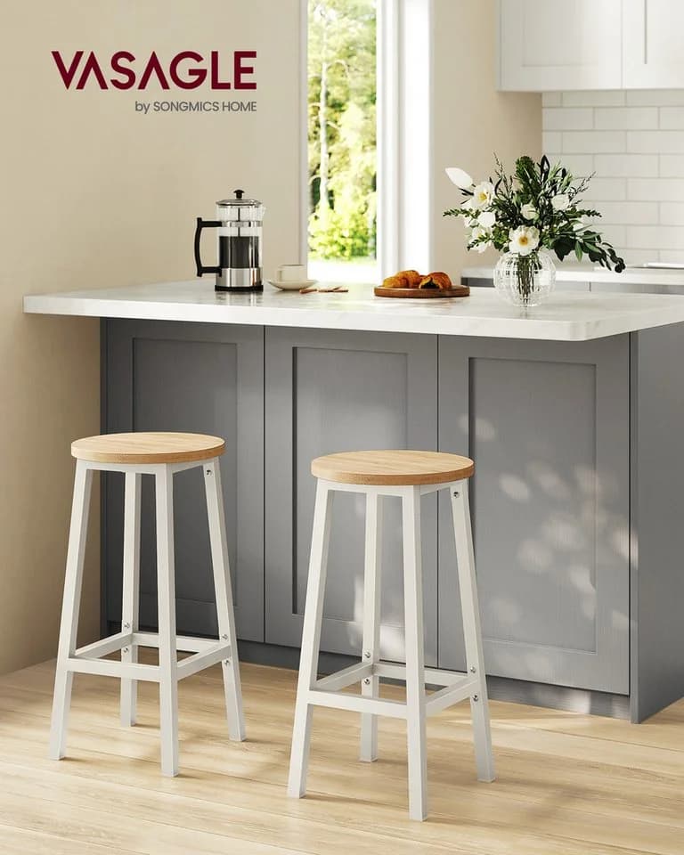 VASAGLE Barhocker 2er Set 65/74 cm Eichenbeige-Weiß Holzspanplatte Stahl