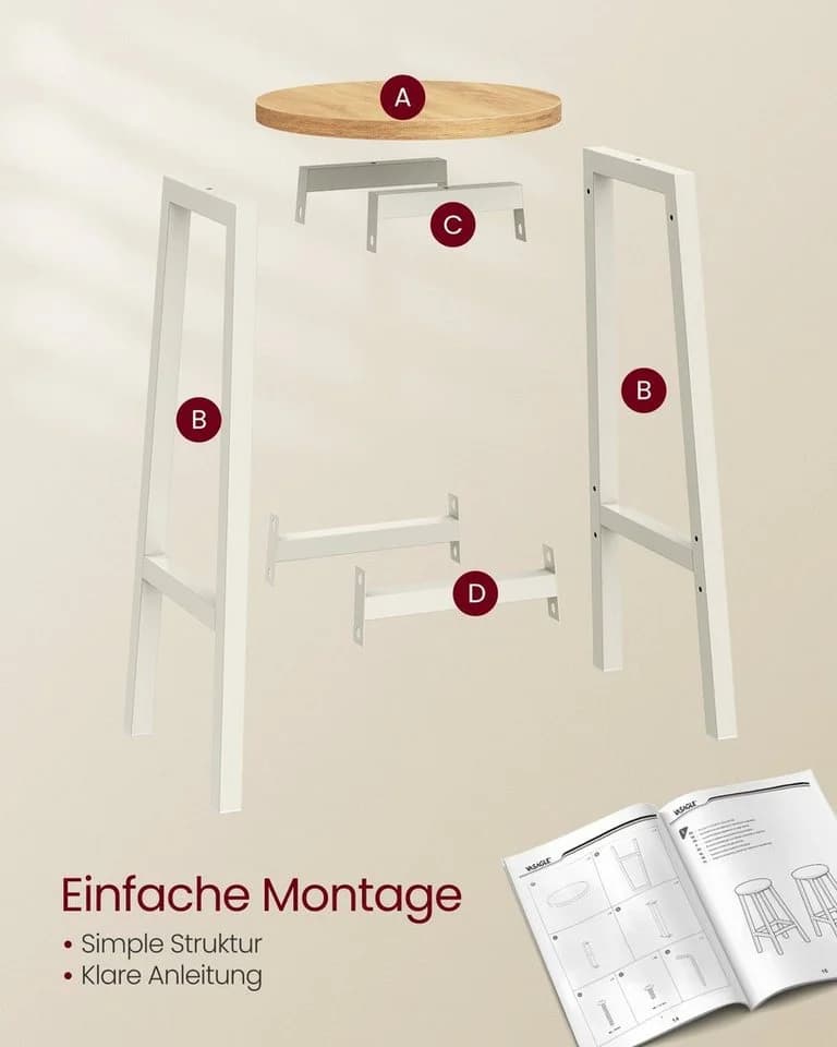VASAGLE Barhocker 2er Set 65/74 cm Eichenbeige-Weiß Holzspanplatte Stahl - Bild 4