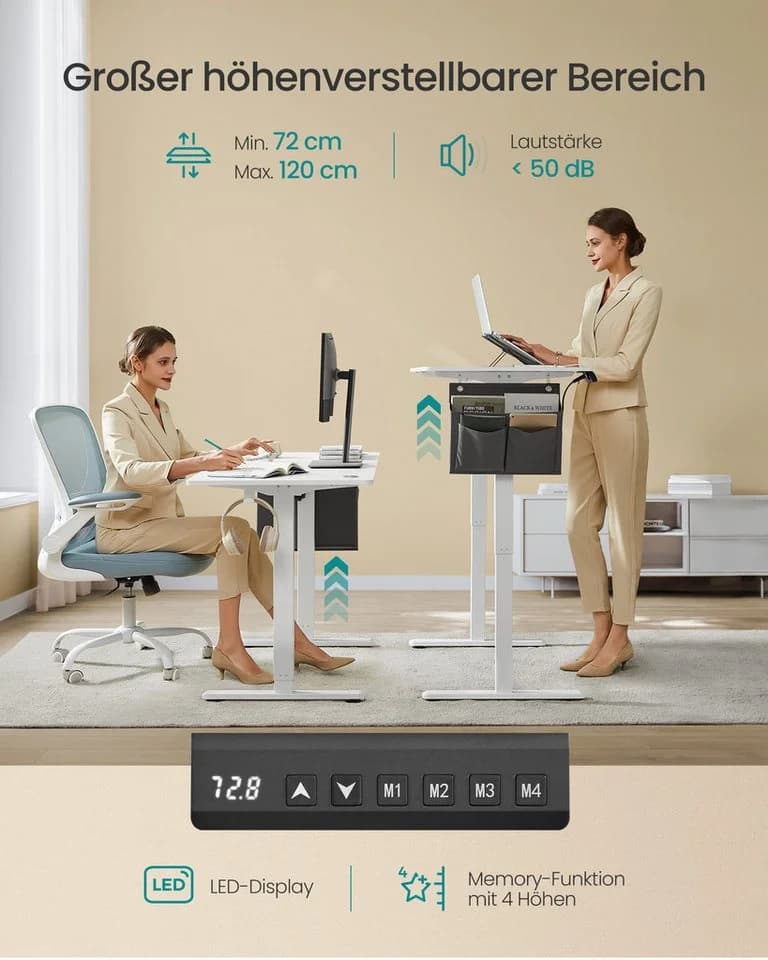 SONGMICS Höhenverstellbarer Schreibtisch Elektrisch 120x60 cm USB-C Memory-Funktion - Bild 3