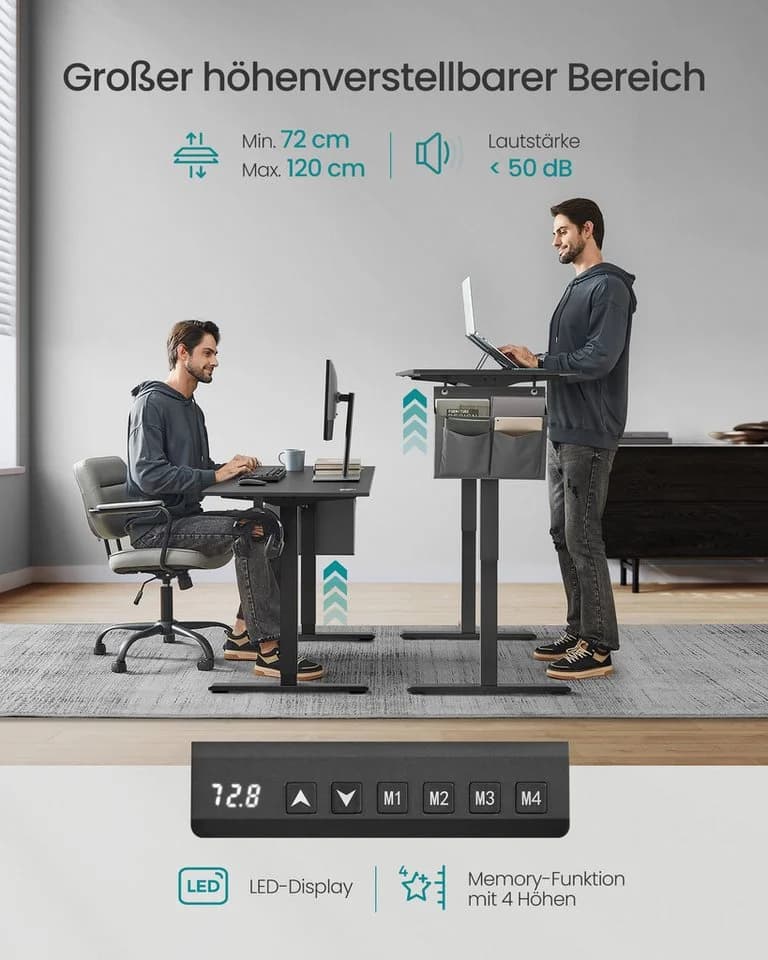 SONGMICS Schreibtisch Höhenverstellbarer elektrisch, 120 cm, Memory-Funktion für 4 Höhen, mit Stoff-Organizer - Bild 3