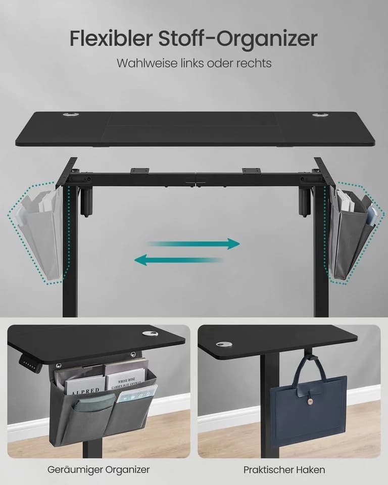 SONGMICS Schreibtisch Höhenverstellbarer elektrisch, 120 cm, Memory-Funktion für 4 Höhen, mit Stoff-Organizer - Bild 4