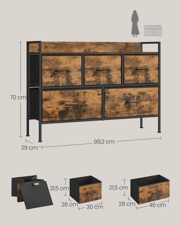 SONGMICS Kommode Schlafzimmer 5 Stoff-Schubladen Wolkenweiß-Eichenbeige - Bild 5