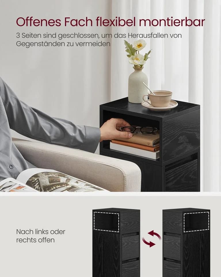 VASAGLE Nachttisch 2-St, schmal, Beistelltisch mit 2 Schubladen, Ebenholzschwarz - Bild 3