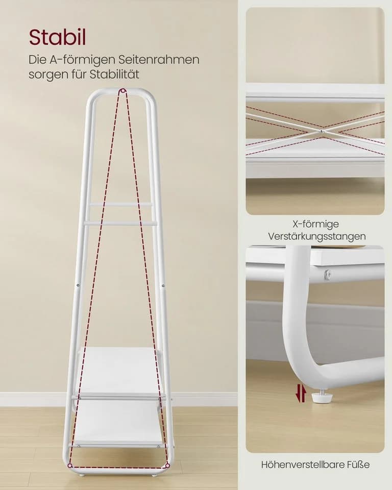 VASAGLE Kleiderständer 2 Ablagen 6 Haken Stahlgestell 100x45x160 cm - Bild 4