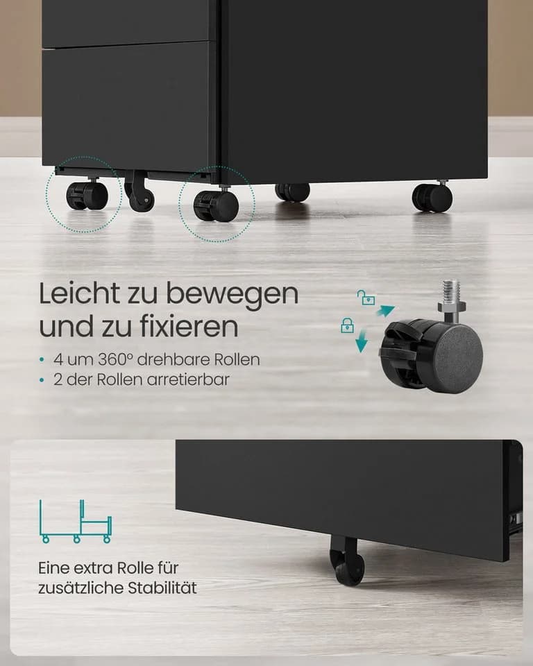 SONGMICS Rollcontainer Schubladenschrank 4 Schubladen Metallschrank Druckertisch Abschließbar - Bild 4