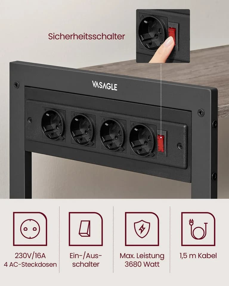 VASAGLE Küchenregal Standregal mit Steckdosen 6 Haken 35 x 80 x 93,5 cm - Bild 5