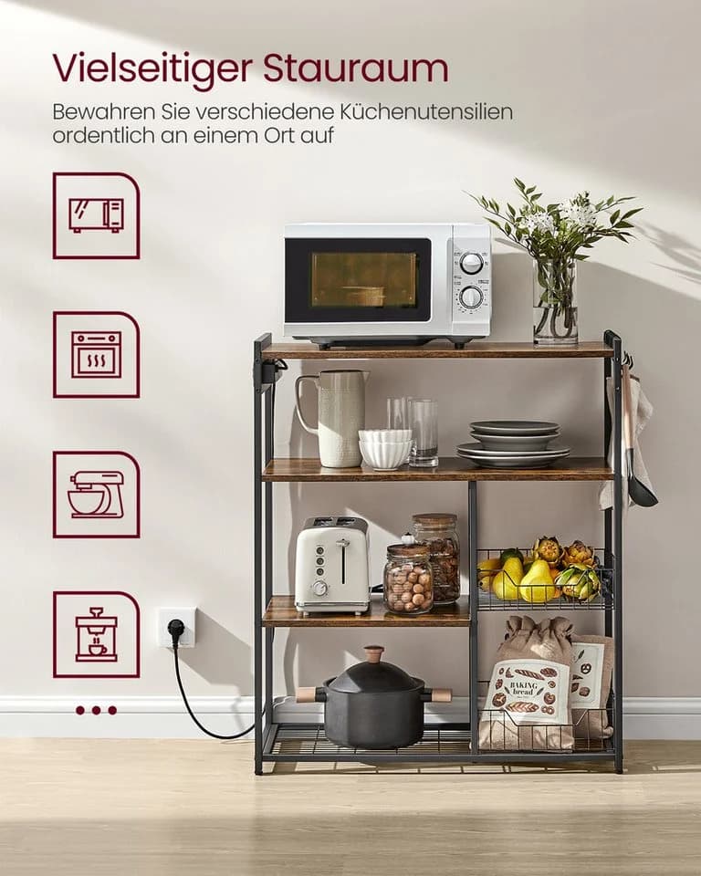 VASAGLE Küchenregal Standregal mit Steckdosen 6 Haken 35 x 80 x 93,5 cm - Bild 4