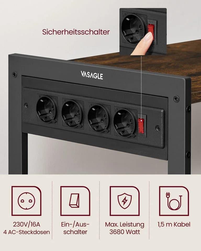 VASAGLE Küchenregal Standregal mit Steckdosen 6 Haken 35 x 80 x 93,5 cm - Bild 5