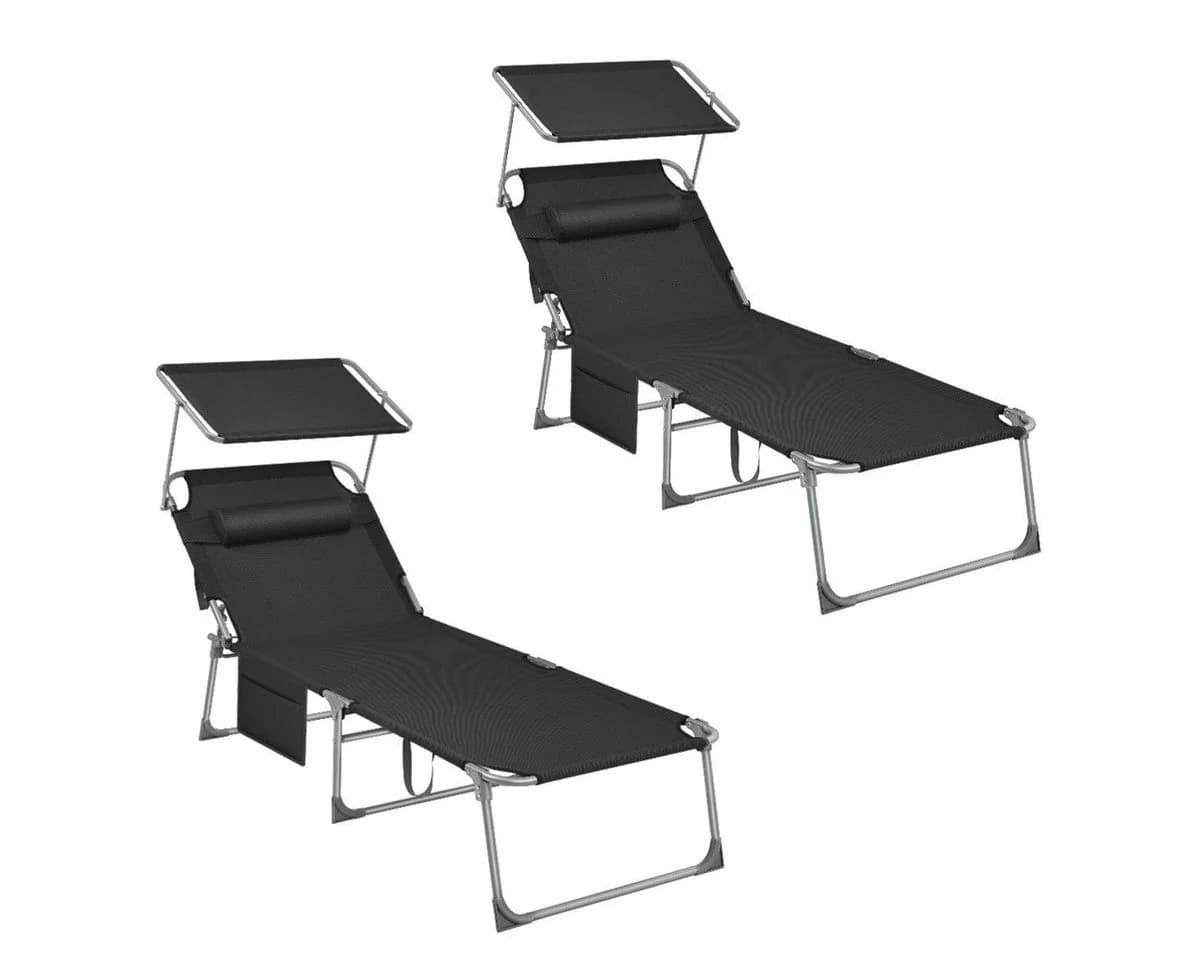 SONGMICS Gartenliege 2er Set Schwarz Anthrazit Klappbar - Bild 2
