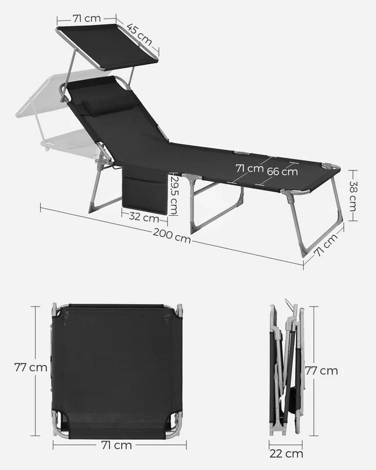 SONGMICS Gartenliege 2er Set Schwarz Anthrazit Klappbar - Bild 3