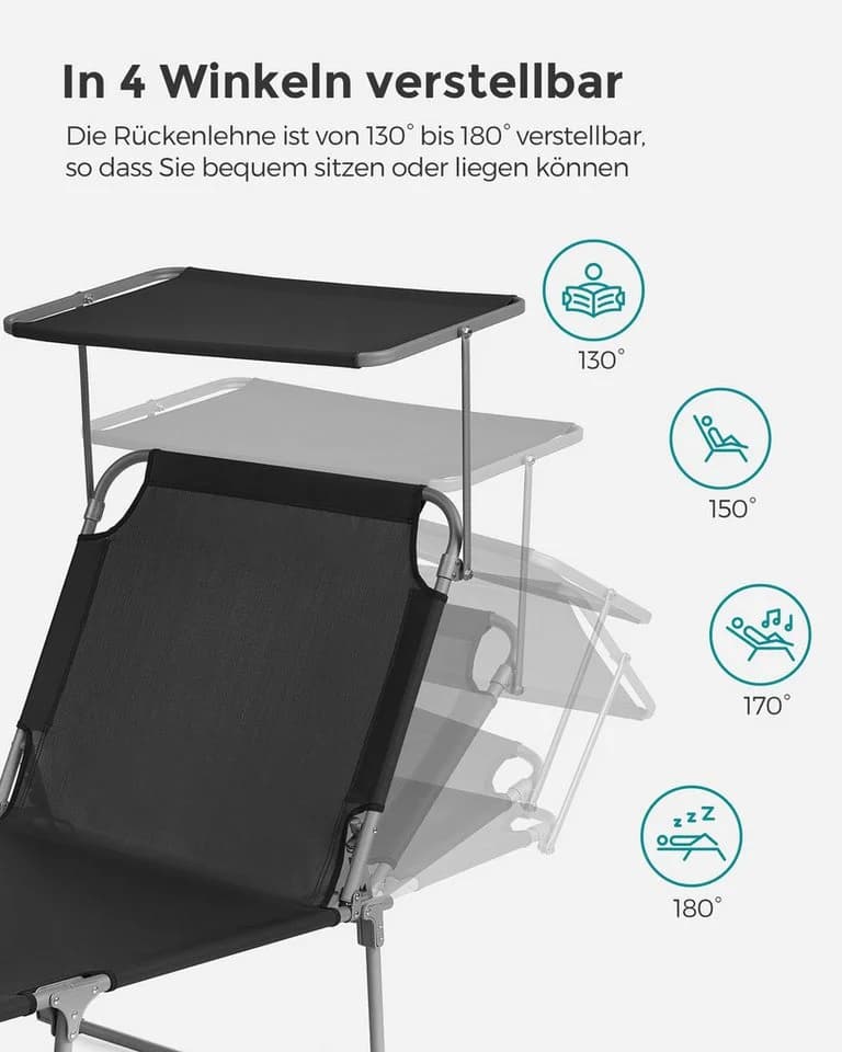 SONGMICS Gartenliege 2er Set Schwarz Anthrazit Klappbar - Bild 4