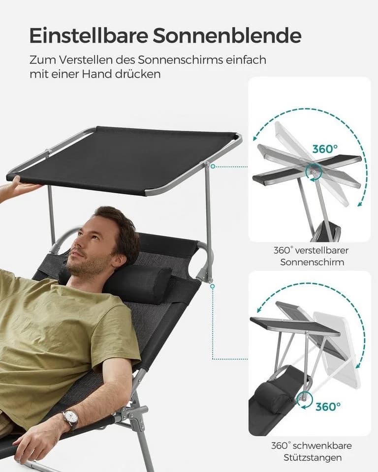SONGMICS Gartenliege 2er Set Schwarz Anthrazit Klappbar - Bild 5