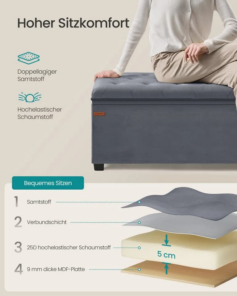 SONGMICS Sitzbank Schiefergrau MDF Sitzhocker mit Stauraum - Bild 4