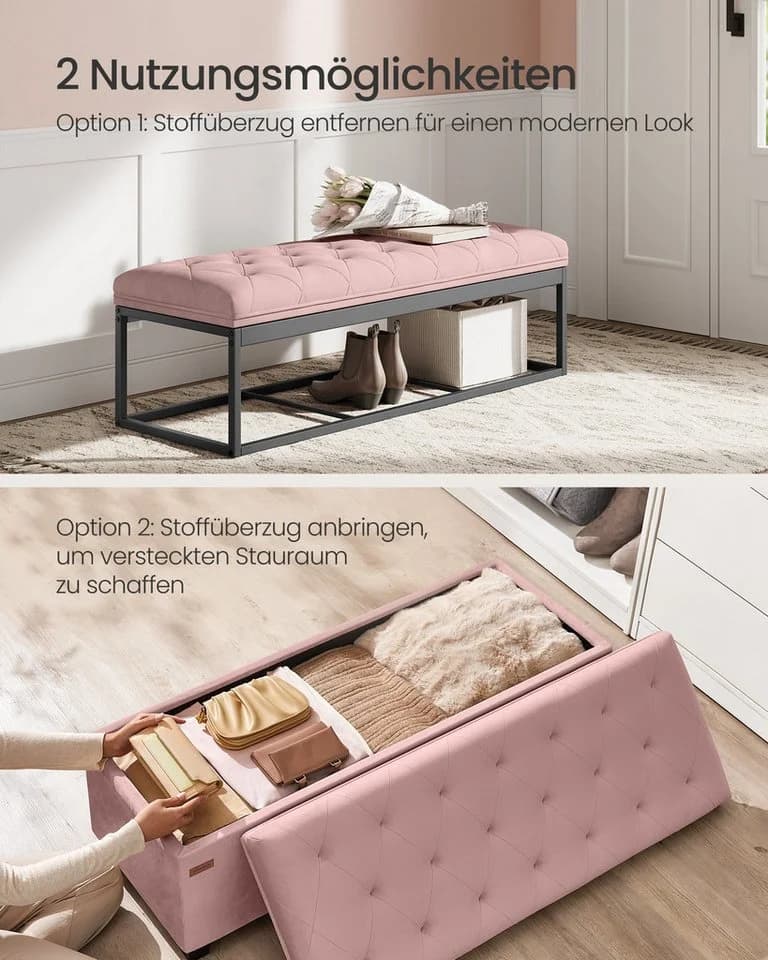 SONGMICS Sitzbank Pastellrosa MDF Samt - Bild 3