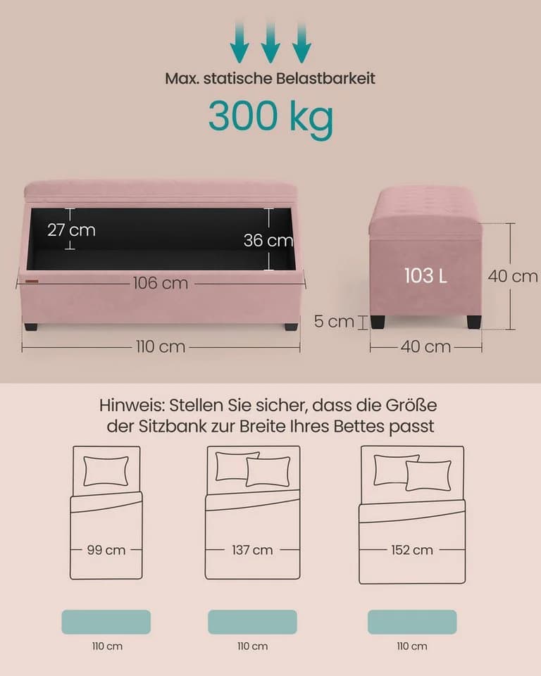 SONGMICS Sitzbank Pastellrosa MDF Samt - Bild 5