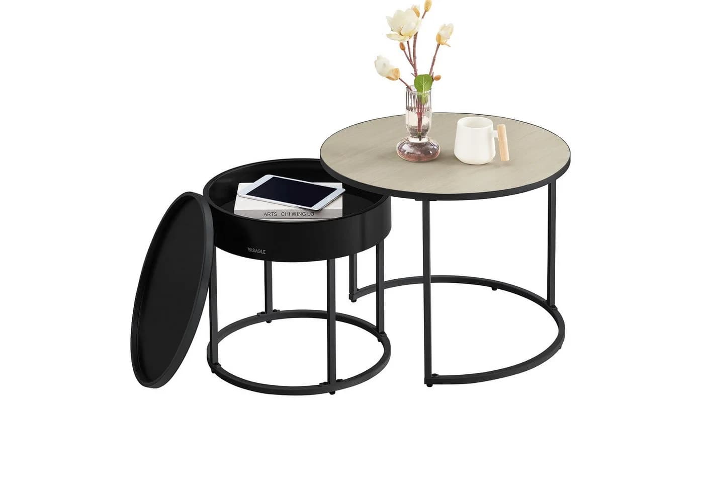 VASAGLE Couchtisch 2er Set Satztisch Wohnzimmer Versteckter Stauraum