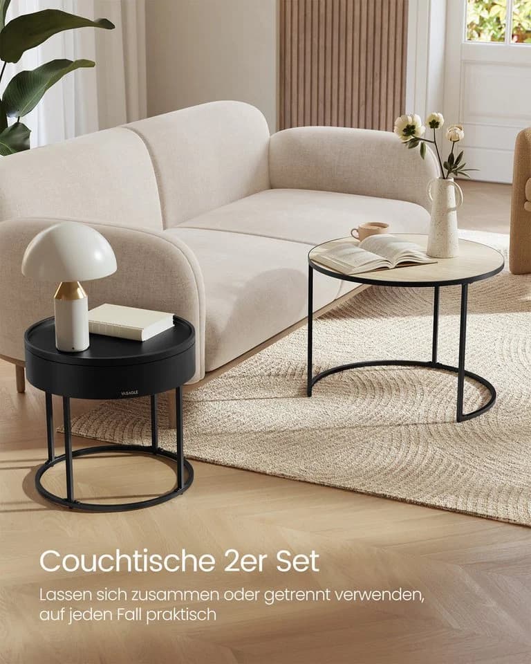 VASAGLE Couchtisch 2er Set Satztisch Wohnzimmer Versteckter Stauraum - Bild 4