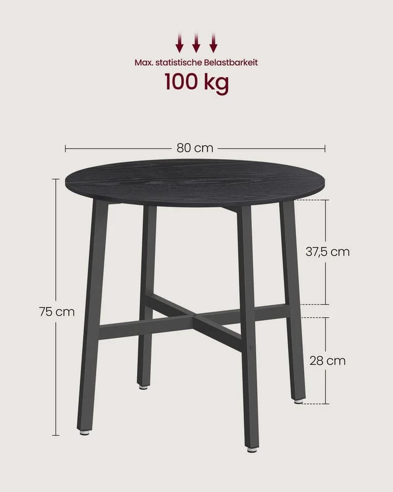 VASAGLE Esstisch Rund 80 cm Industrie-Design - Bild 3