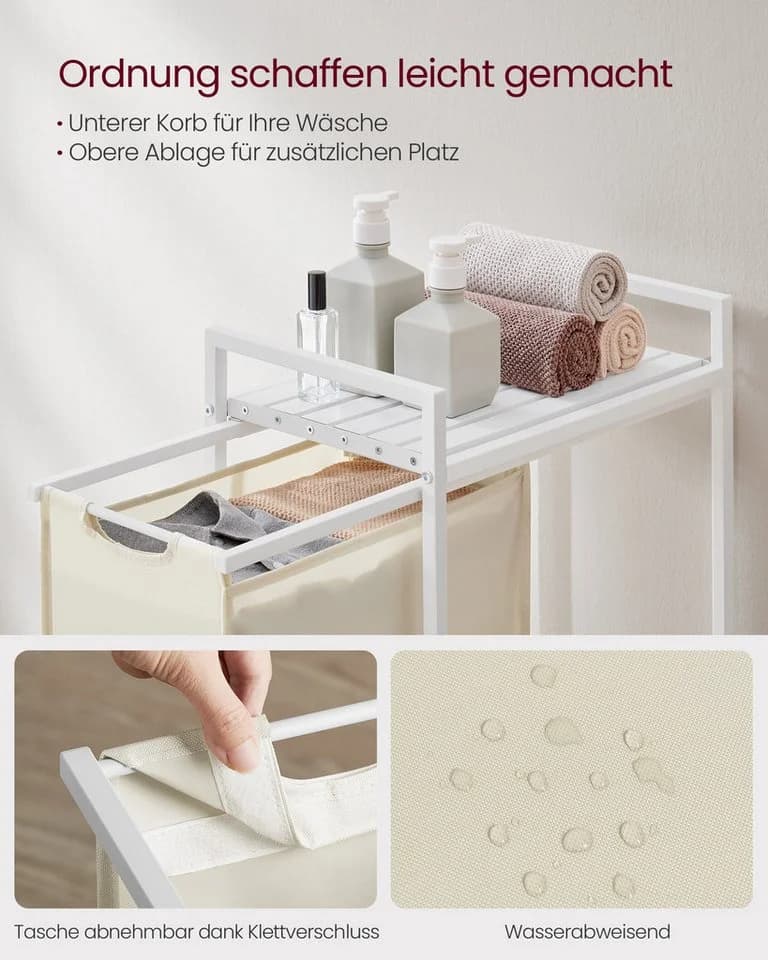 VASAGLE Wäschekorb 47 L Wäschesammler mit Ablage Cremeweiß - Bild 4