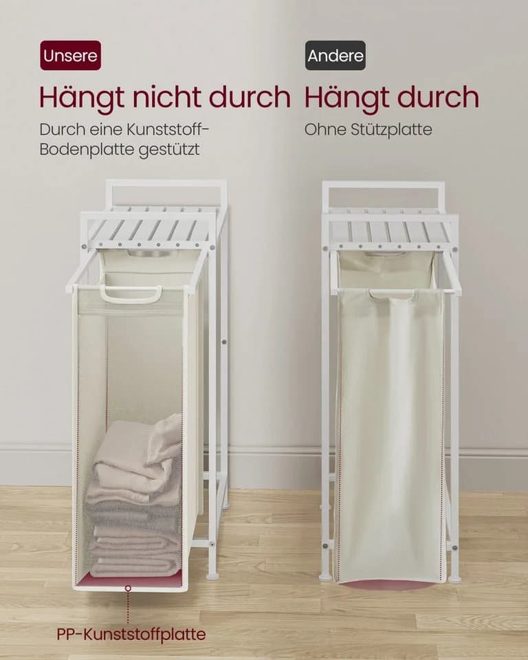 VASAGLE Wäschekorb 47 L Wäschesammler mit Ablage Cremeweiß - Bild 5