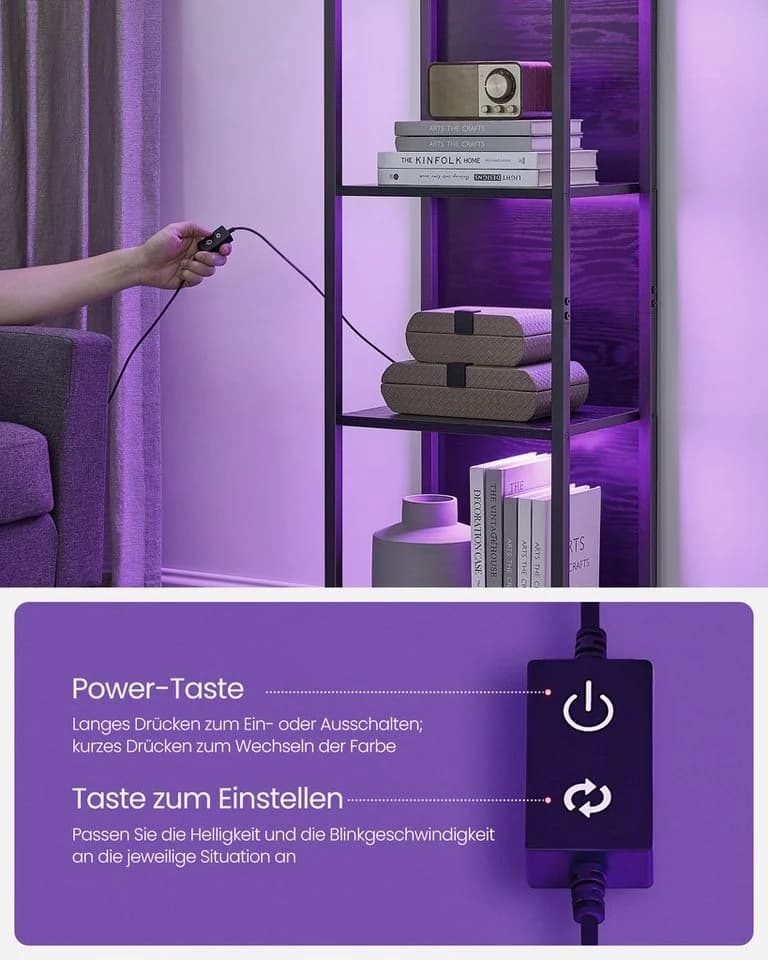 VASAGLE Bücherregal 6 Ebenen LED-Beleuchtung Ebenholzschwarz - Bild 5