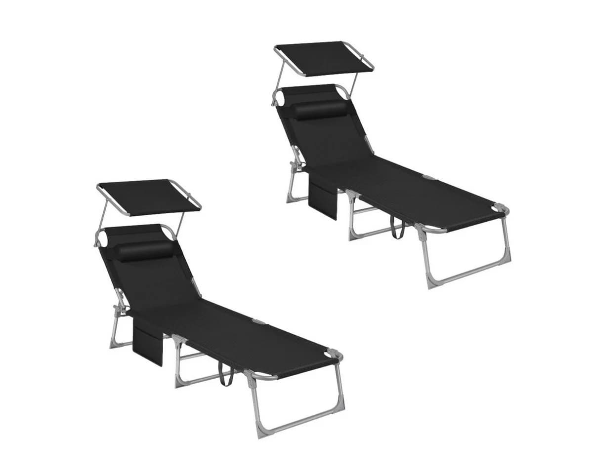 SONGMICS Gartenliege 2 St. Klappbar mit Kopfstütze Schwarz/Grau - Bild 2