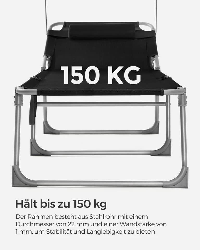 SONGMICS Gartenliege 2 St. Klappbar mit Kopfstütze Schwarz/Grau - Bild 5