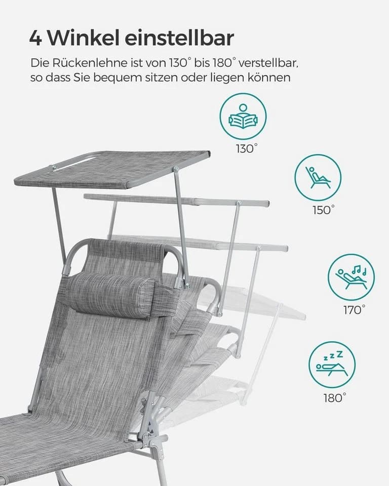 SONGMICS Gartenliege 2er Set Klappbar Grau Schwarz mit Kopfstütze - Bild 3