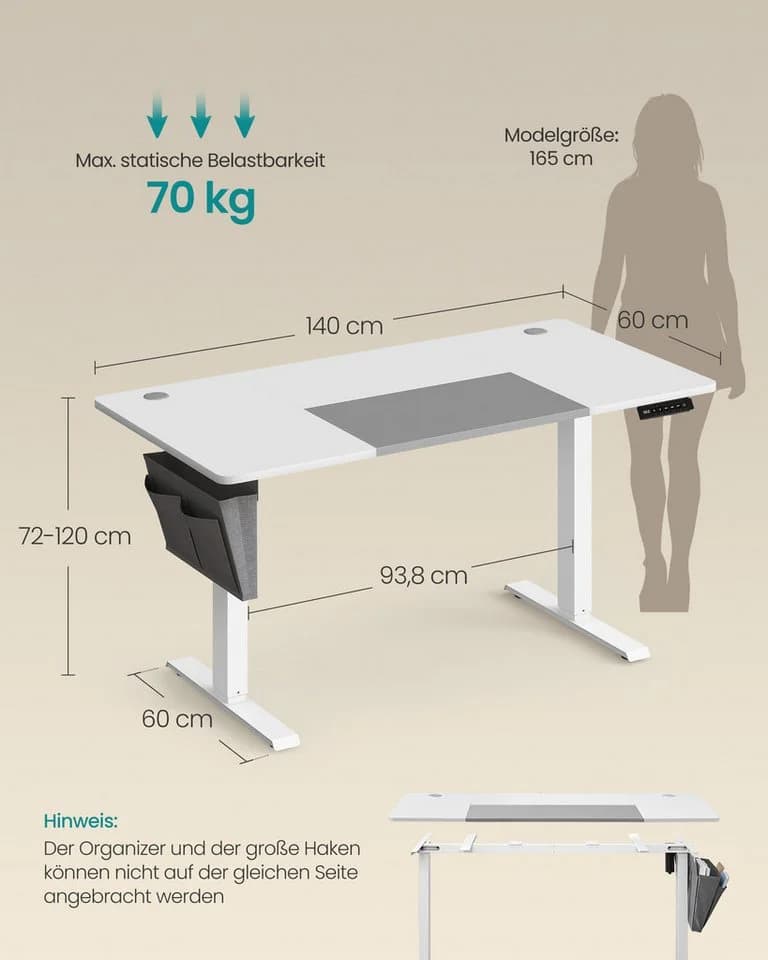 SONGMICS Schreibtisch Höhenverstellbar Elektrisch USB-C 180 cm - Bild 5