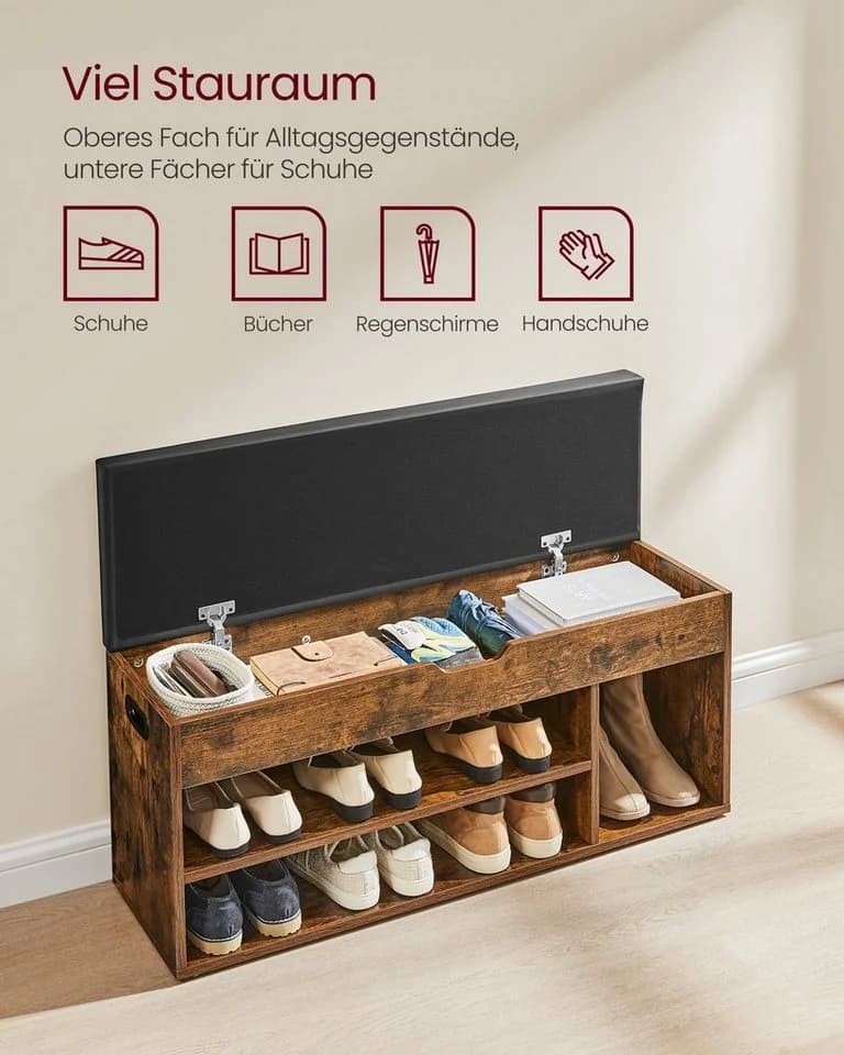 VASAGLE Schuhbank Sitzbank Stauraum Gepolstert 30 x 100 x 44 cm - Bild 3