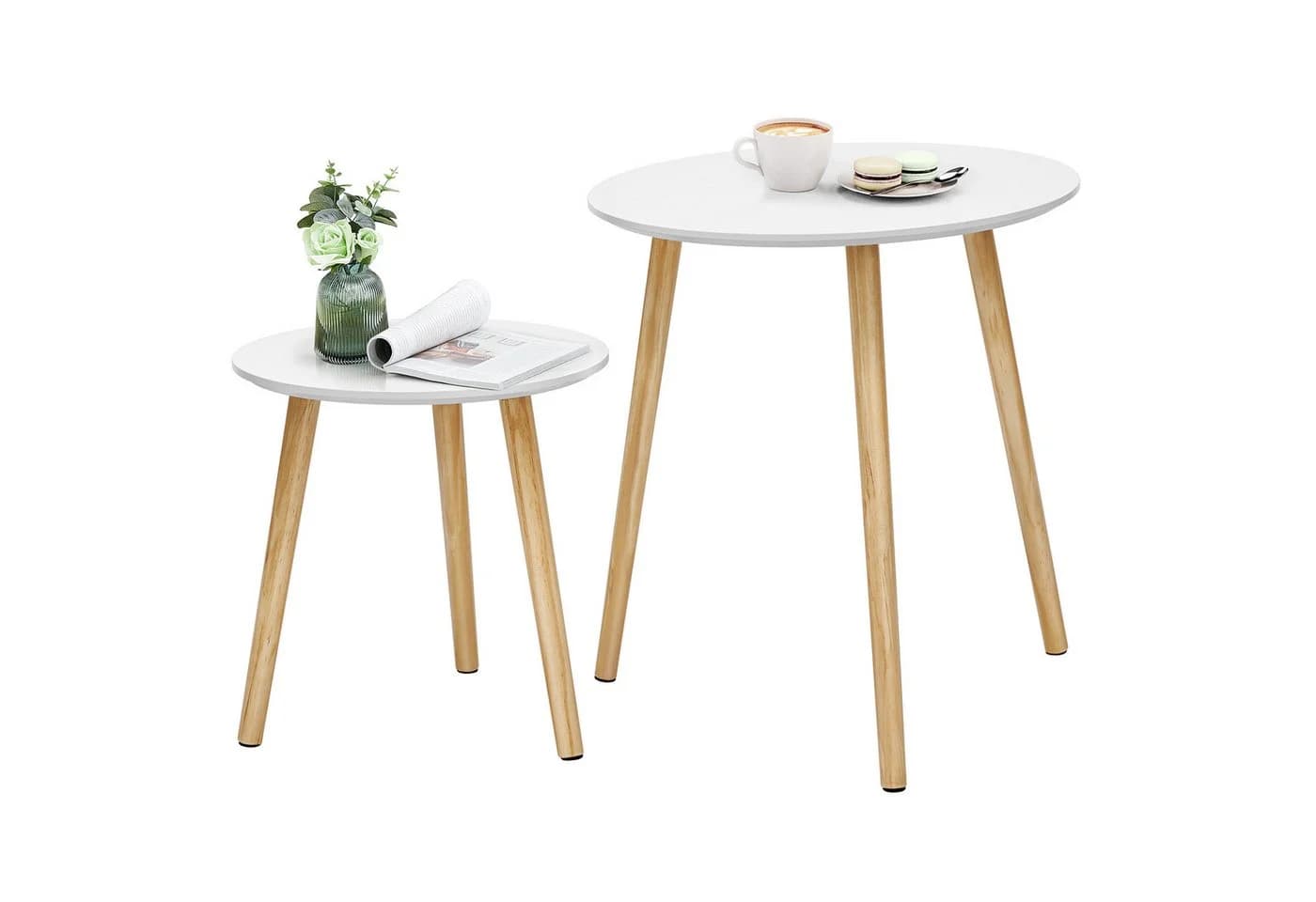 VASAGLE Beistelltisch rund 2er Set Ø 45/35cm Massivholz - Bild 2