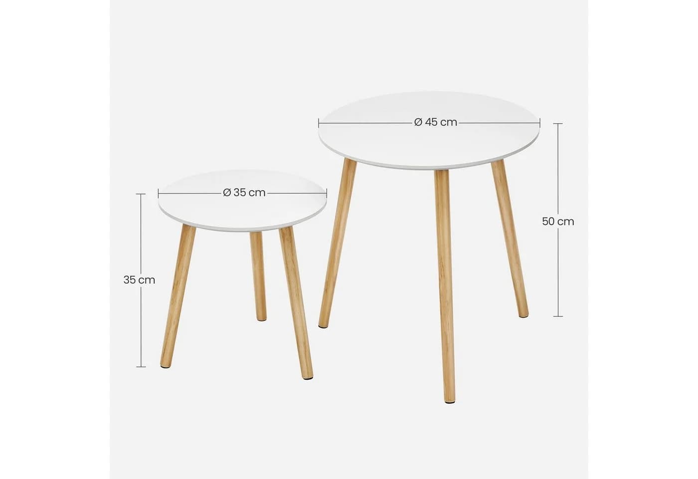 VASAGLE Beistelltisch rund 2er Set Ø 45/35cm Massivholz - Bild 4