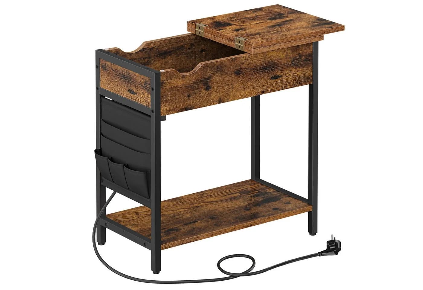VASAGLE Beistelltisch Steckdosen USB-Anschlüsse Klappbare Tischplatte Vintagebraun - Bild 2