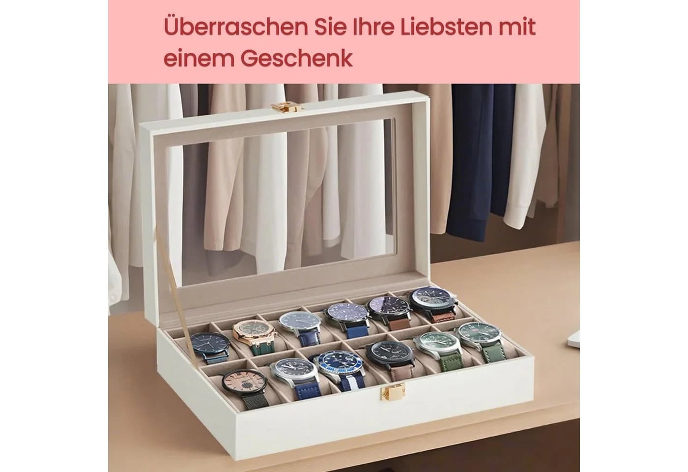 SONGMICS Uhrenbox Schwarz Glasdeckel Samtfutter - Bild 2