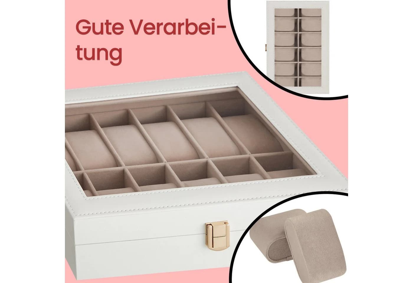 SONGMICS Uhrenbox Schwarz Glasdeckel Samtfutter - Bild 3