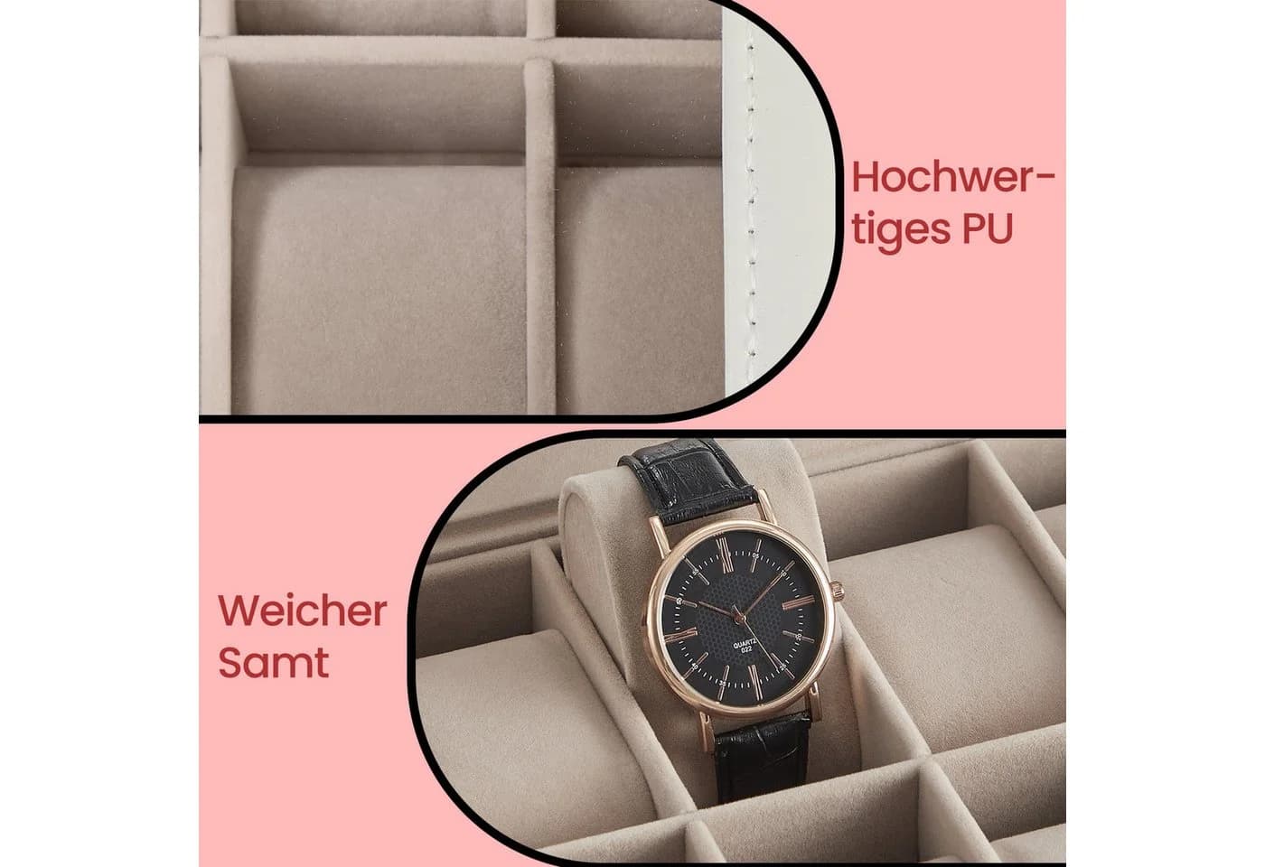 SONGMICS Uhrenbox Schwarz Glasdeckel Samtfutter - Bild 4