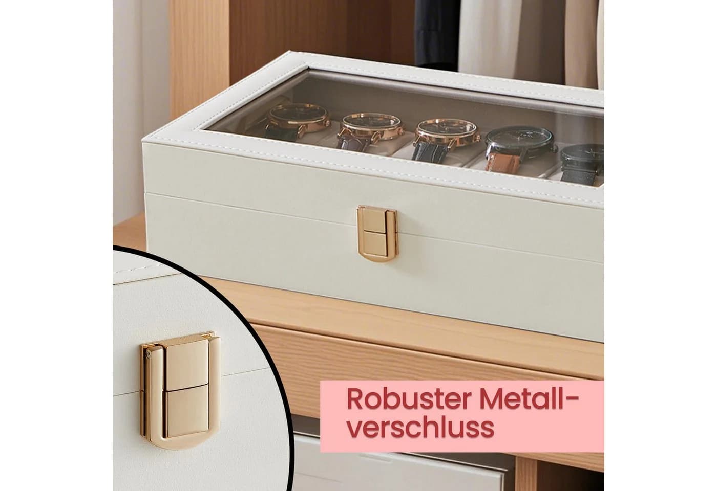 SONGMICS Uhrenbox Schwarz Glasdeckel Samtfutter - Bild 5