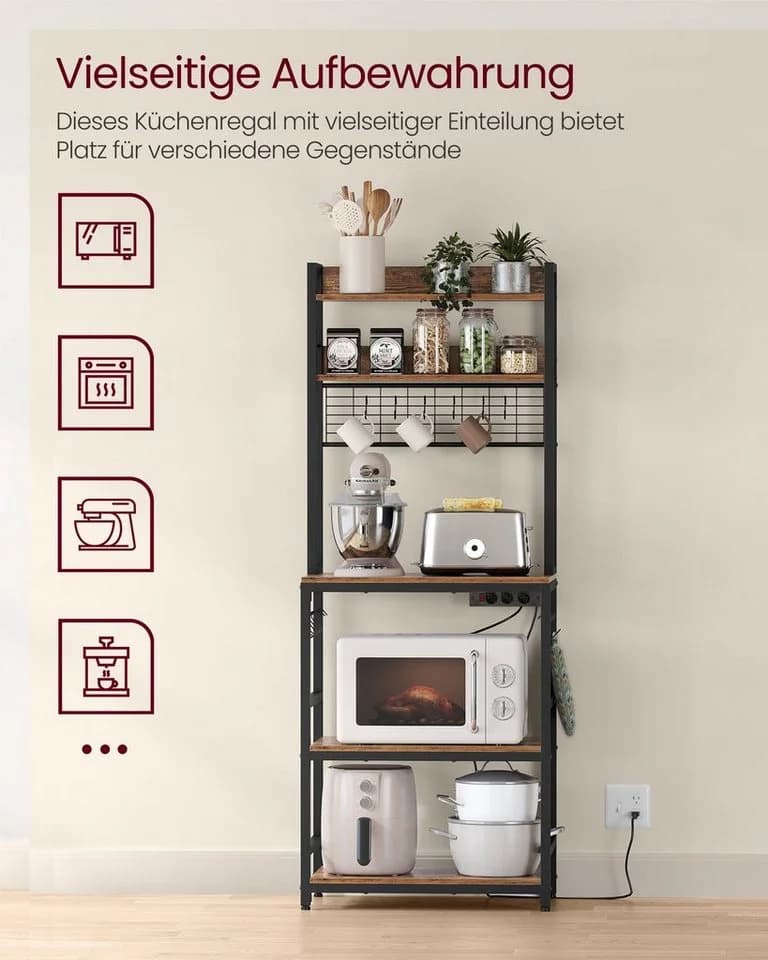 VASAGLE Küchenregal mit Steckdosen 14 Haken 40 x 80 x 170 cm - Bild 5