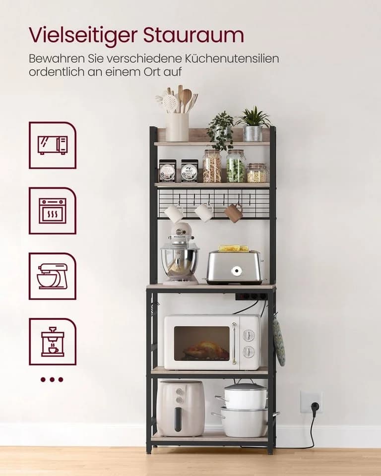 VASAGLE Küchenregal mit Steckdosen, 14 Haken, 40 x 80 x 170 cm - Bild 5