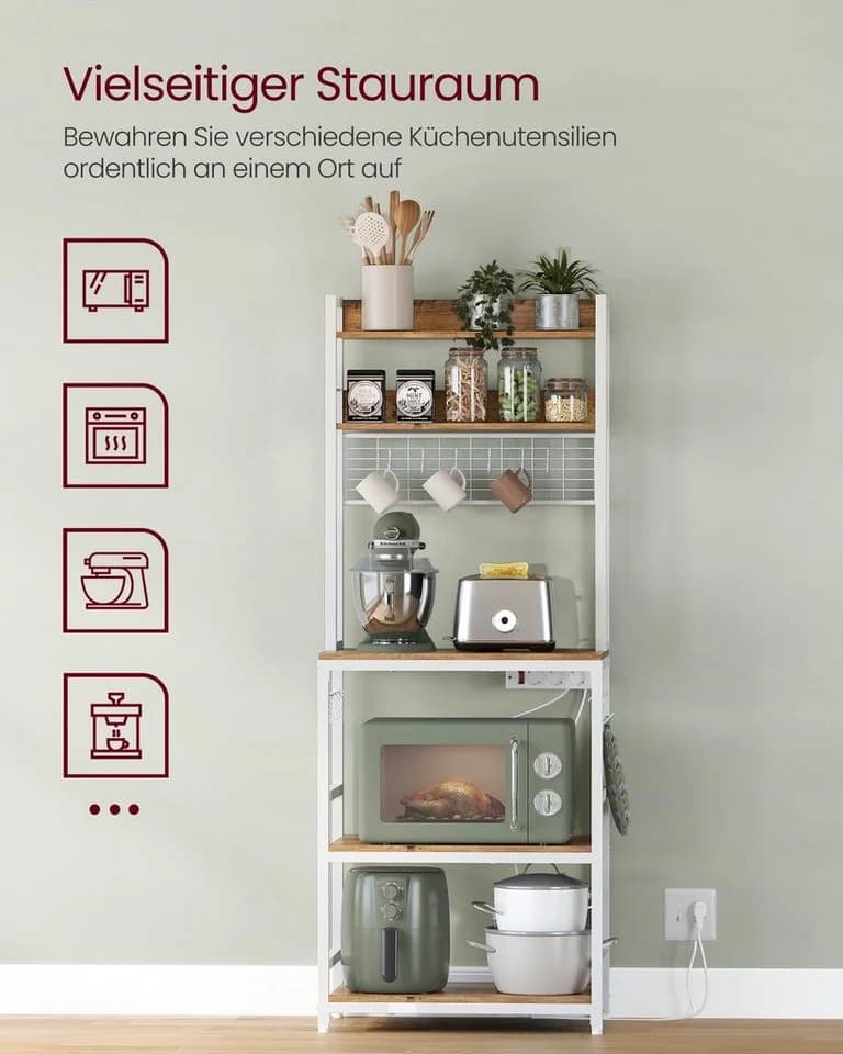 VASAGLE Küchenregal mit Steckdosen und 14 Haken, 40 x 80 x 170 cm - Bild 5