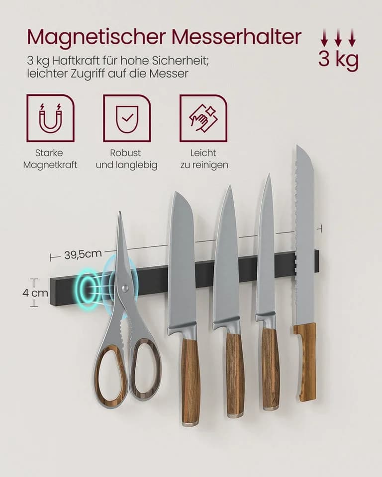 VASAGLE Küchenregal mit Magnetleiste für Messer, Drahtkorb, Rollenhalter - Bild 5