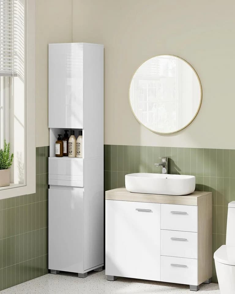 VASAGLE Waschbeckenunterschrank Badezimmerschrank Badschrank 3 Schubladen Weiß
