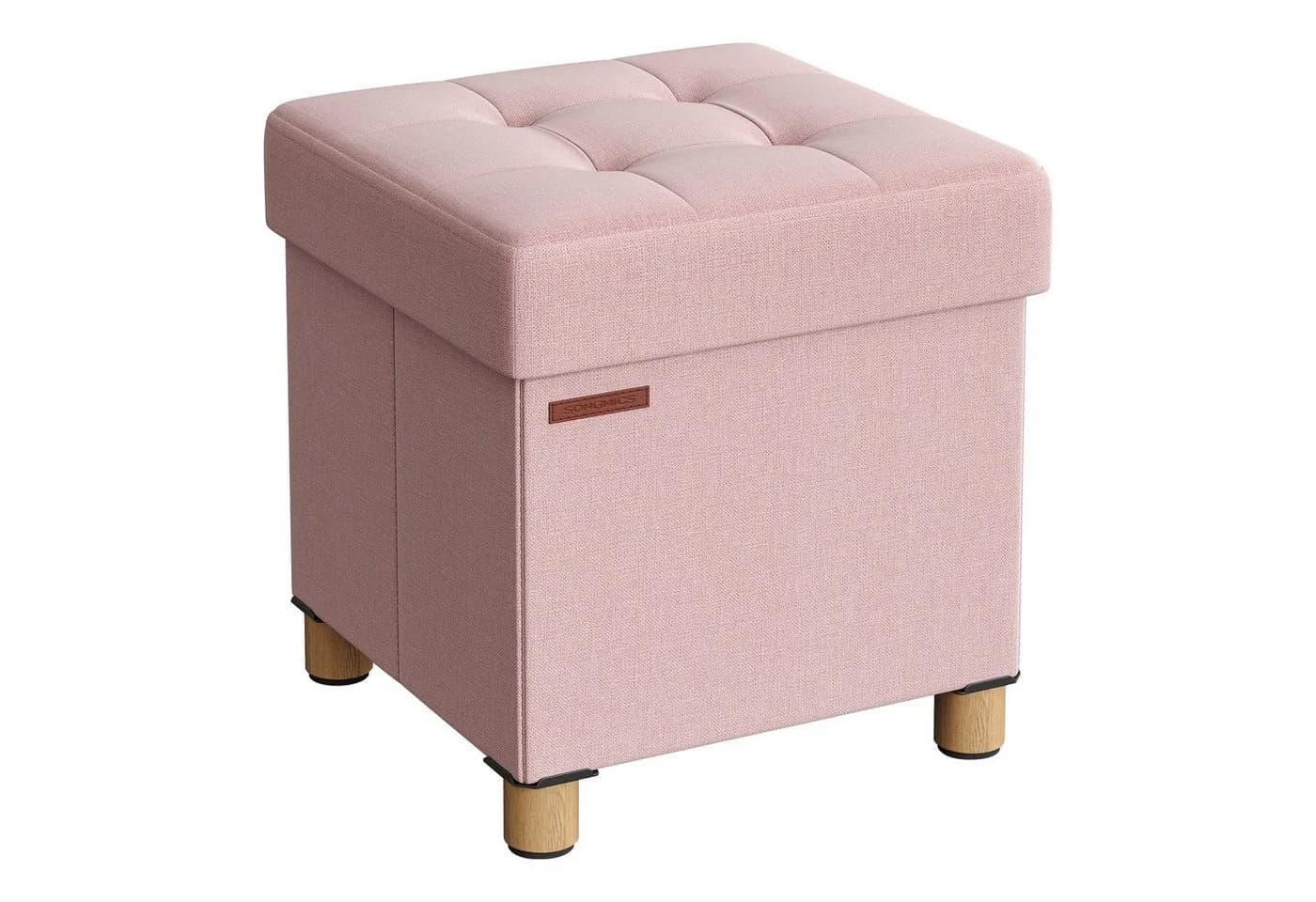 SONGMICS Sitzhocker mit Stauraum, Schuhbank, klappbare Sitztruhe, Fußbank, 38 cm, Pastellrosa - Bild 2