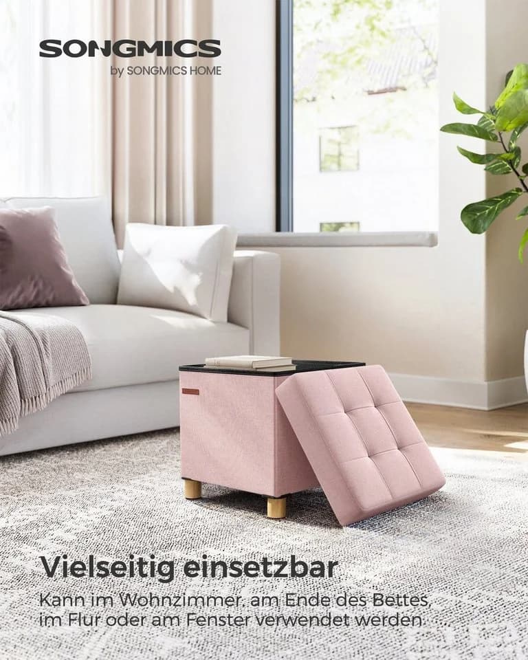 SONGMICS Sitzhocker mit Stauraum, Schuhbank, klappbare Sitztruhe, Fußbank, 38 cm, Pastellrosa - Bild 3