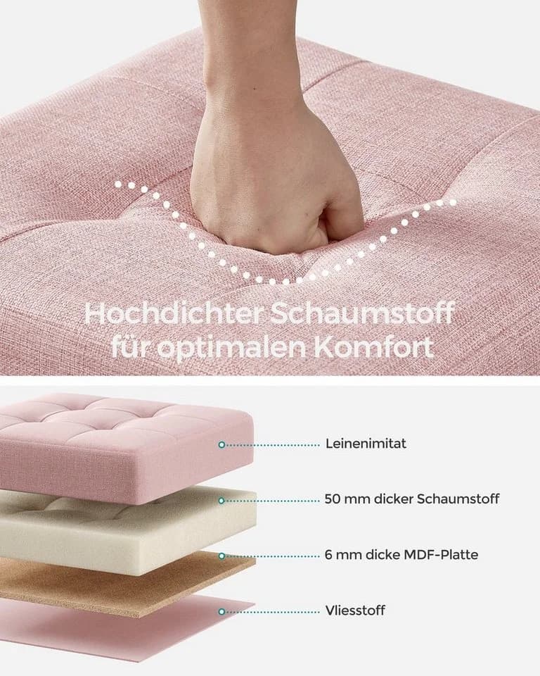 SONGMICS Sitzhocker mit Stauraum, Schuhbank, klappbare Sitztruhe, Fußbank, 38 cm, Pastellrosa - Bild 4