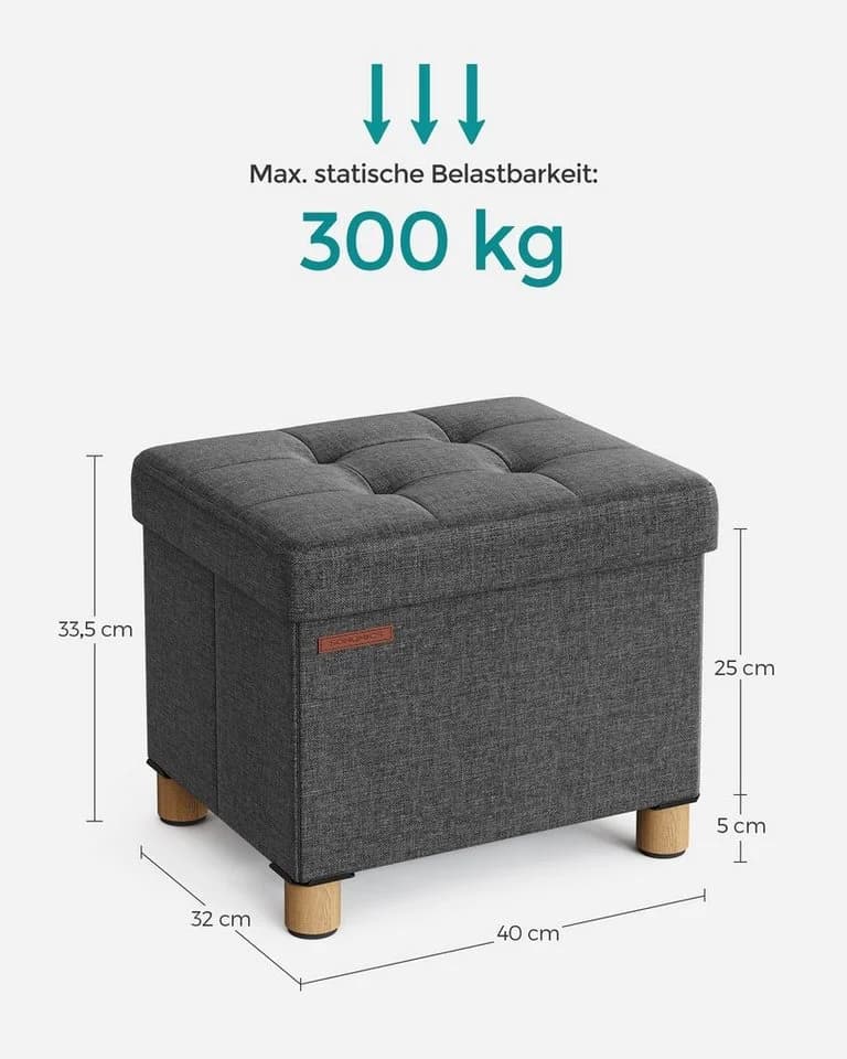 SONGMICS Sitzhocker Sitzbank 32x40x33,5cm Klappbar 300kg Dunklegrau - Bild 5
